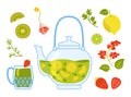 Autumn hot tea cartoon medicinal set kettle vector