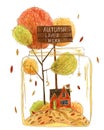 Autumn house in a jar.