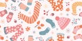 Autumn Hygge border pattern design . Vector winter and Fall seamless repeat background.