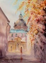 Autumn i Krakow , Poland watercolors painted.