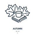 Autumn Icon. Maple Leaves, Cup of Coffee, Notebook. Editable Stroke. Vector Icon