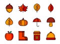 Autumn icon set color and thin line. Symbols for website, magazine, app and design Royalty Free Stock Photo