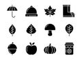 Autumn icon set with solid style. Symbols for website, magazine, app and design Royalty Free Stock Photo