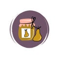 Cute autumn icon vector with pear jam illustration on circle with brush texture, for social media story and highlights