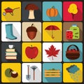 Autumn icons set, flat ctyle Royalty Free Stock Photo