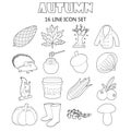 Autumn icons set, outline style