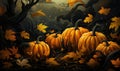 Autumn illustration with bright big pumpkins.