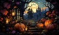 Autumn illustration with bright big pumpkins.