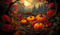Autumn illustration with bright big pumpkins.