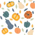 Autumn illustration - pumpkin, leaves.