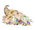 Autumn illustration watercolor cornucopia and pumpkin