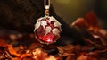 Autumn-inspired Gold Pendant With Red Stone - High Quality And Realistic