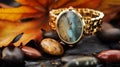 Autumn-inspired Gold Watch With Labradorite Stone Sleek And Stylized Bracelet Design