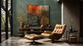Autumn-inspired Precisionist Art Room With Olive Texture Art Piece