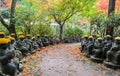 Autumn Japanese garden with small buddha statues at Daisho-in Temple grounds in Miyajima Island, Hiroshima, Japan Royalty Free Stock Photo