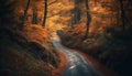 Autumn journey on a tranquil forest footpath generated by AI