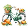 Autumn Joyride: Pumpkin Fall Bike Watercolor Isolated on White Background - Generative AI