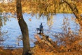 Autumn in Kiev - Indian summer and a fisherman Royalty Free Stock Photo