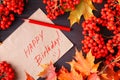 Autumn Label with the Words Happy Birthday on it