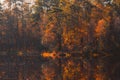 Autumn lake in forest fall trees and colorful golden foliage reflection Royalty Free Stock Photo