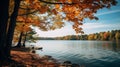 Autumn lake landscape with colorful trees and reflections Royalty Free Stock Photo