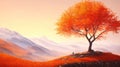 Autumn landscape with alone tree on mountain Royalty Free Stock Photo