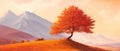 Autumn landscape with alone tree on mountain Royalty Free Stock Photo