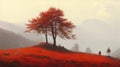 Autumn landscape with alone tree on mountain Royalty Free Stock Photo