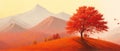 Autumn landscape with alone tree on mountain Royalty Free Stock Photo