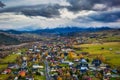 The autumn landscape of Bialka Tatrzanska village with a view of the Tatra Mountains. Poland Royalty Free Stock Photo