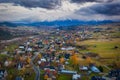 The autumn landscape of Bialka Tatrzanska village with a view of the Tatra Mountains. Poland Royalty Free Stock Photo