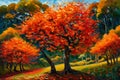 Autumn landscape with bright colorful trees,  Digital painting in oil Royalty Free Stock Photo