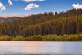 Autumn landscape with Bucegi mountains on Lake Bolboci located in Romania Royalty Free Stock Photo