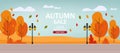 Hello autumn, sale banner, autumn park, autumn park banner, flat illustration