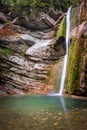 Autumn landscape. Cascades of small waterfalls of the mountain river. Jane River. Krasnodar Territory. Royalty Free Stock Photo