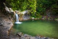 Autumn landscape. Cascades of small waterfalls of the mountain river. Jane River. Krasnodar Territory Royalty Free Stock Photo