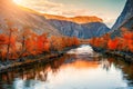 Autumn landscape of Chulyshman river gorge in Altai mountains, Siberia, Russia