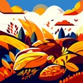 Autumn landscape. Colorful autumnal background. Vector illustration. AI Generated