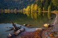 Autumn landscape with colorful forest and Saint Ana lake, Romania Royalty Free Stock Photo