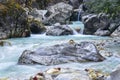 Autumn landscape Colorful trees and beautiful waterfall in deep gold forest