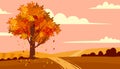 Autumn landscape countryside scene, road, tree banner. Rural fall view fields Royalty Free Stock Photo