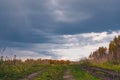 Autumn landscape with dirt road. Rural road in autumn field Royalty Free Stock Photo