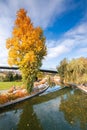 Autumn landscape of Drumul Taberei Park in Bucharest city capital of Romania with cloudy sky and great fall colors Royalty Free Stock Photo