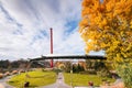 Autumn landscape of Drumul Taberei Park in Bucharest city capital of Romania with cloudy sky and great fall colors Royalty Free Stock Photo