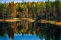 Autumn landscape. Fall colors reflection in lake in Finland Royalty Free Stock Photo