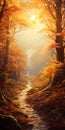 Ethereal Autumn Stream Painting In Anime-influenced 2d Game Art Style