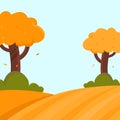 Autumn landscape flat vector illustration with trees and bushes and place for text. Royalty Free Stock Photo