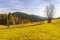 autumn landscape with forest railway near saddle Beskyd in Slovakia Royalty Free Stock Photo