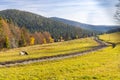 autumn landscape with forest railway near saddle Beskyd in Slovakia Royalty Free Stock Photo