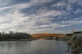 Autumn landscape on frosty September morning in the upper reaches of tributary of the Lena River